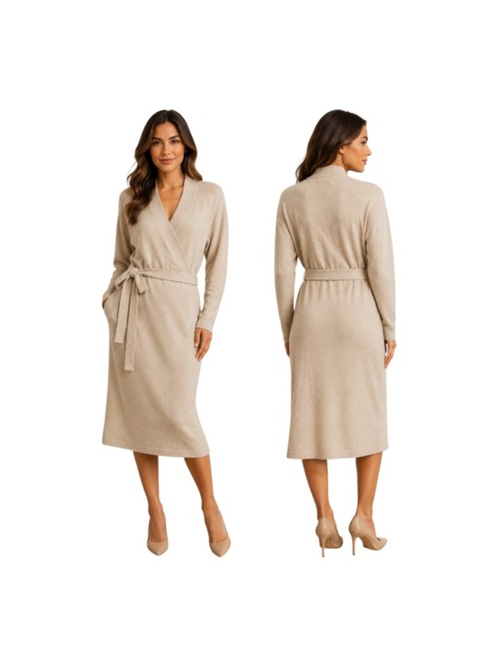 Banana Republic Dresses & Skirts - Banana Republic XL Wrap Midi Sweater Dress Transition Cream NWT